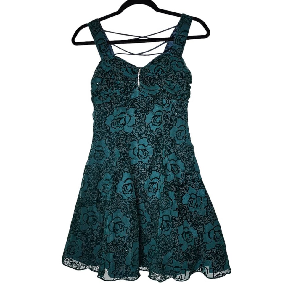 ❤️Vintage Zum Zum Size 4 Green Velvet Floral Mini Dress Forest Fairy Whimsigoth